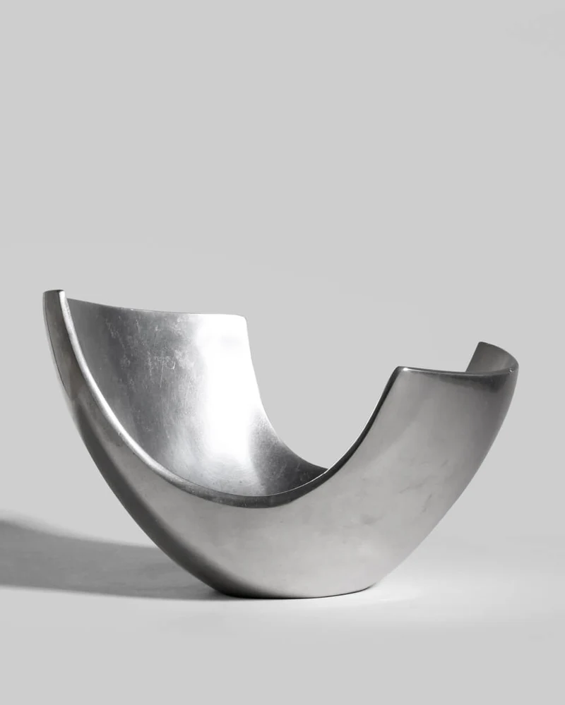 Polished Aluminum Asymmetric Contemporary Deep Bowl, Medium