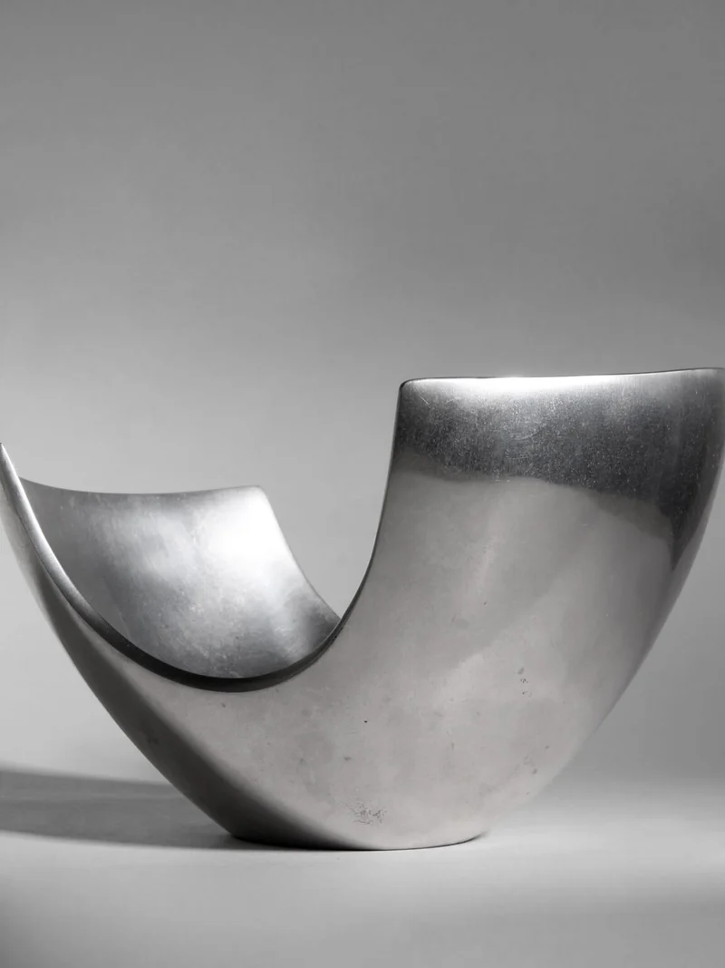 Polished Aluminum Asymmetric Contemporary Deep Bowl, Medium