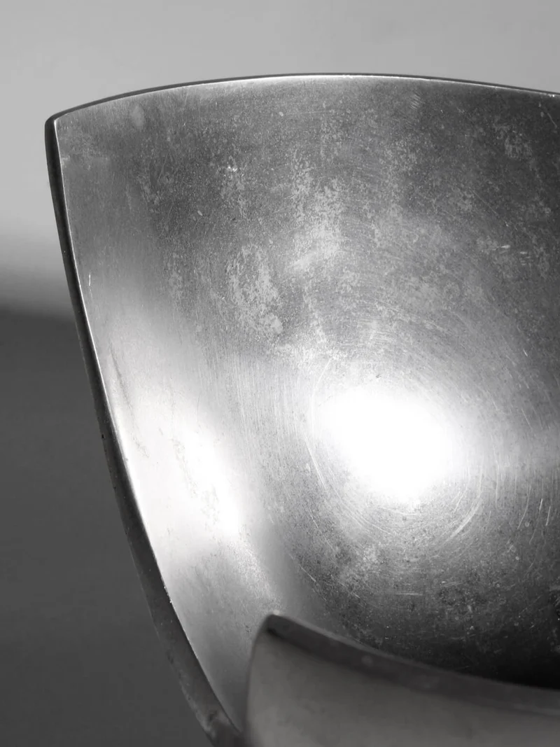 Polished Aluminum Asymmetric Contemporary Deep Bowl, Medium