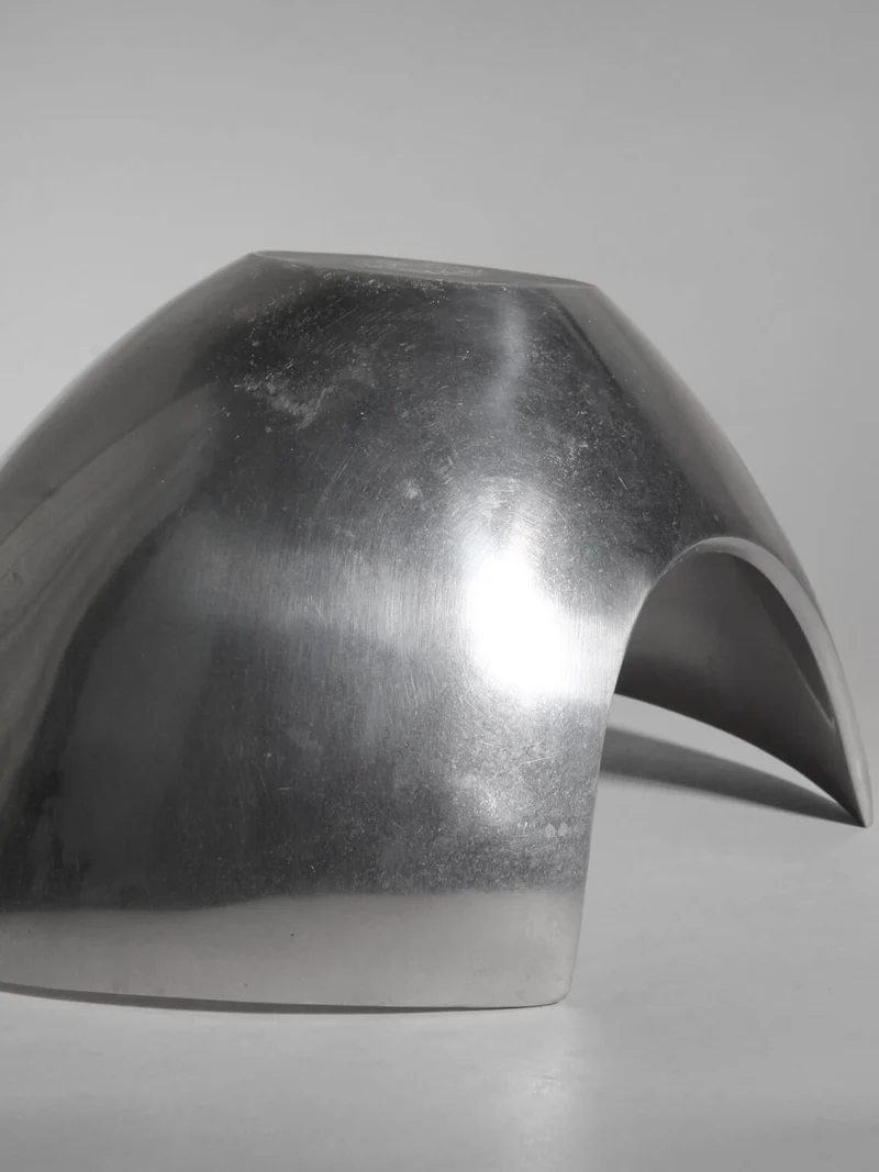 Polished Aluminum Asymmetric Contemporary Deep Bowl, Medium