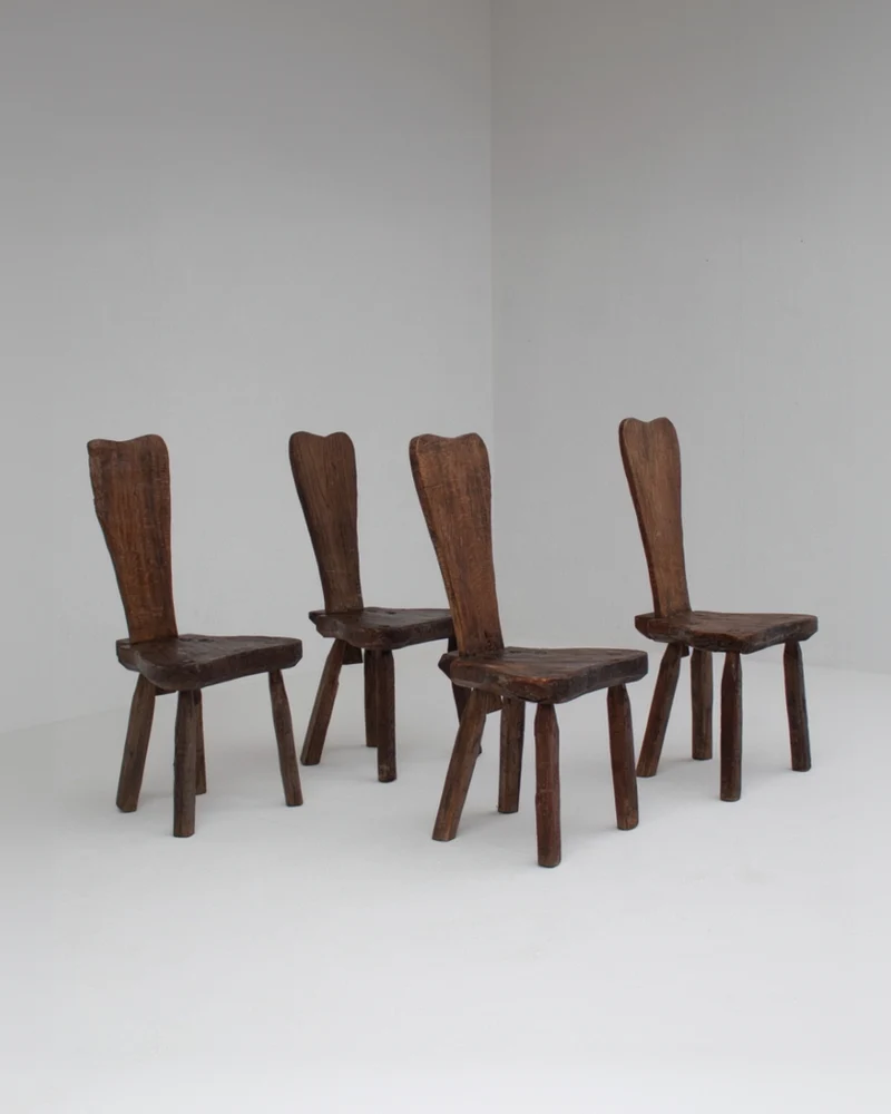Brutalist Oak Stools with Backrests