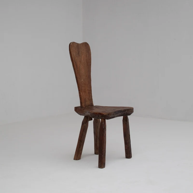 Brutalist Oak Stools with Backrests