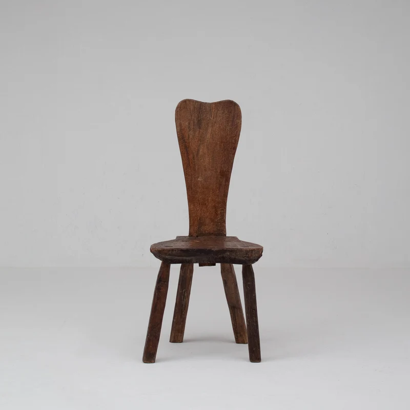 Brutalist Oak Stools with Backrests