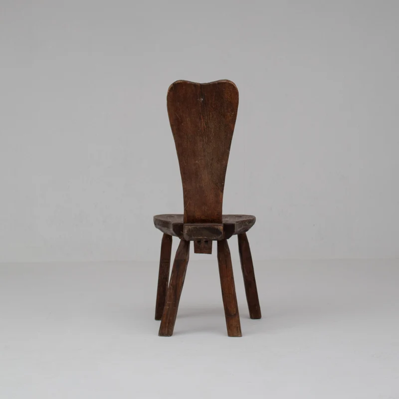 Brutalist Oak Stools with Backrests
