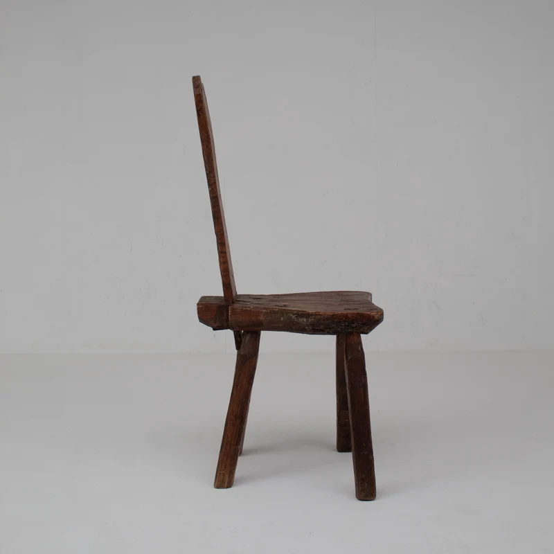 Brutalist Oak Stools with Backrests