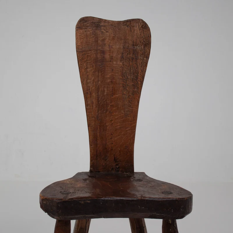 Brutalist Oak Stools with Backrests