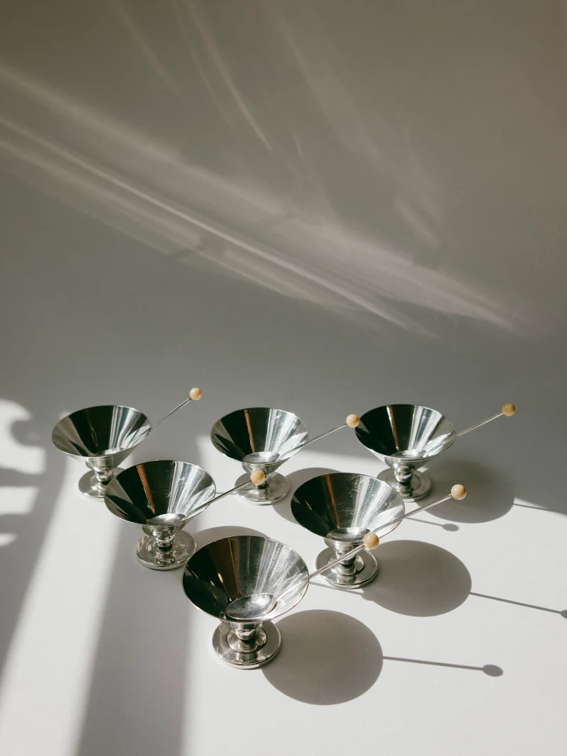 Set of 6 Art Deco Silver-Plated Ice Coupes, France, c. 1930s