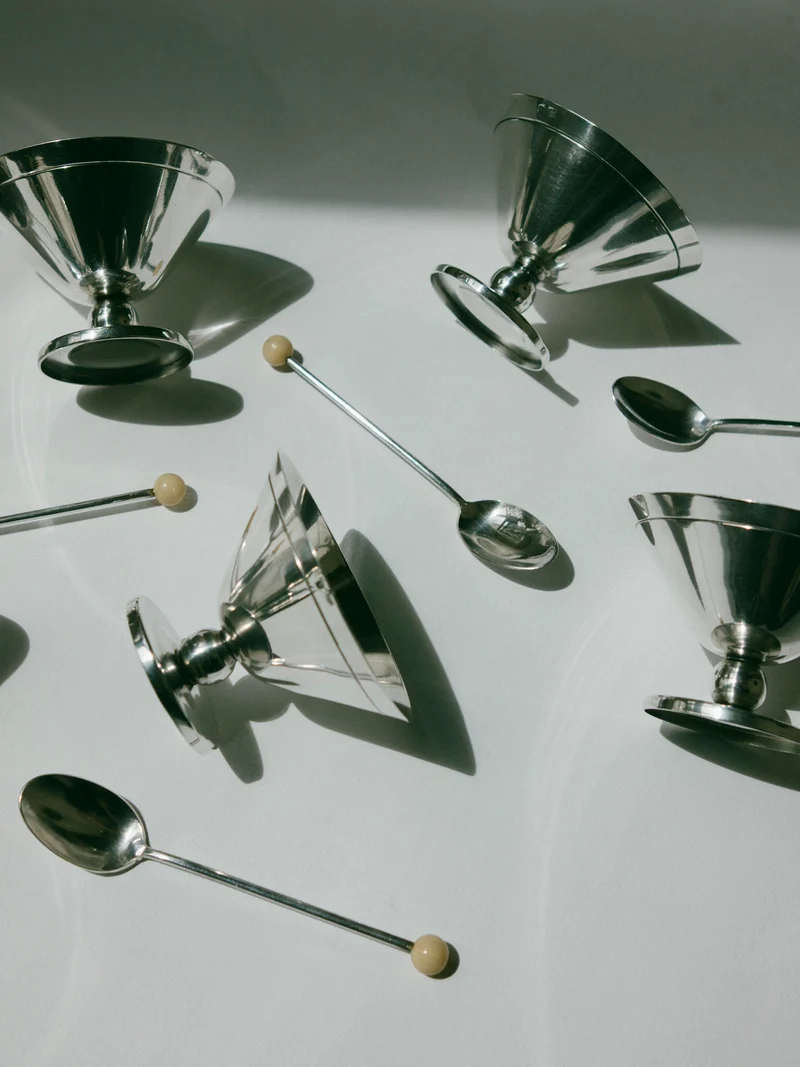 Set of 6 Art Deco Silver-Plated Ice Coupes, France, c. 1930s