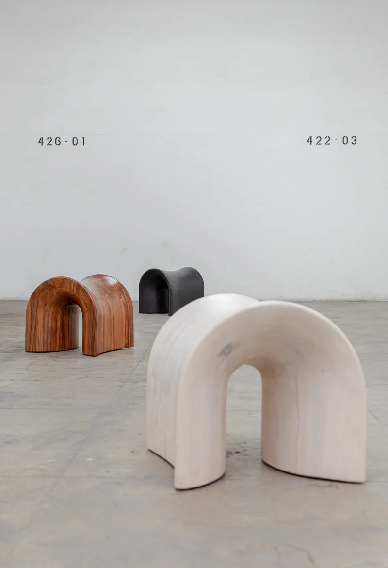 Solid Oak Stool - TORO Series, Cream Wash Finish