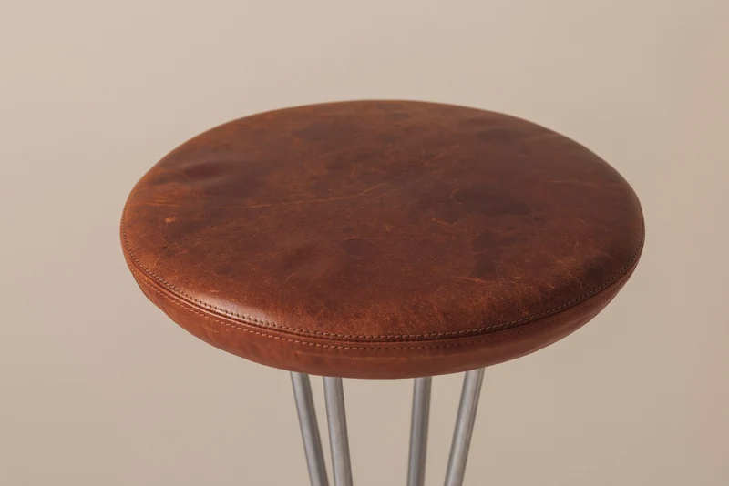 Set of Two Bar Stools in patinated leather by Piet Hein for Fritz Hansen, Denmark, 1960s