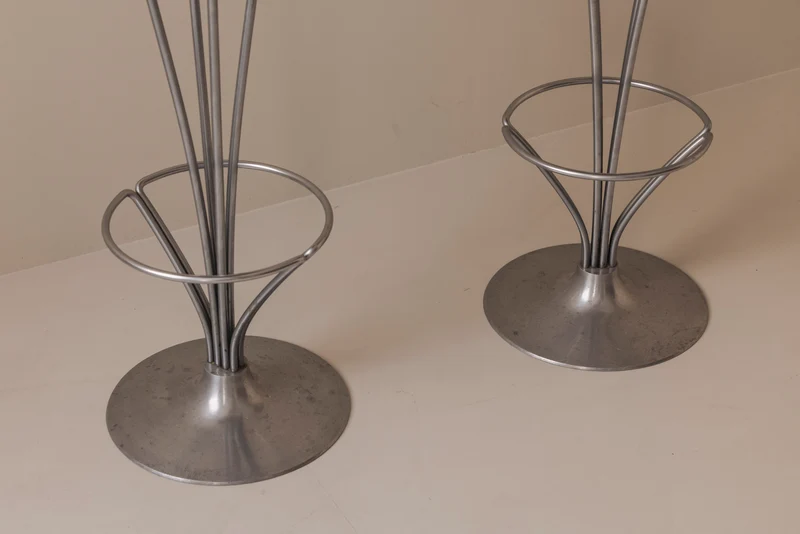 Set of Two Bar Stools in patinated leather by Piet Hein for Fritz Hansen, Denmark, 1960s