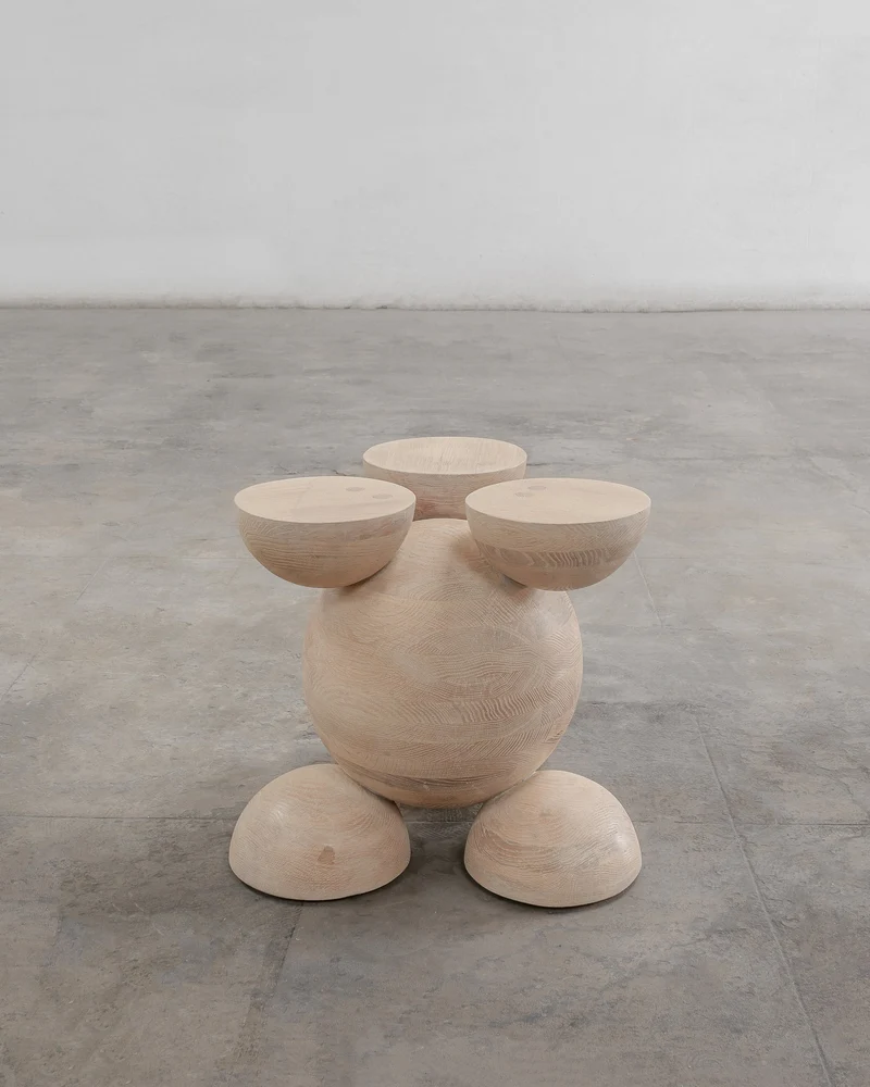 Solid Oak Sculptural Stool - BLEO III by Daniel Couttolenc, Cream Wash Finish