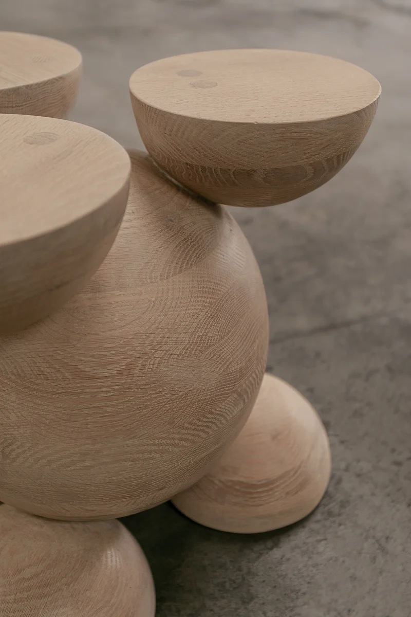 Solid Oak Sculptural Stool - BLEO III by Daniel Couttolenc, Cream Wash Finish