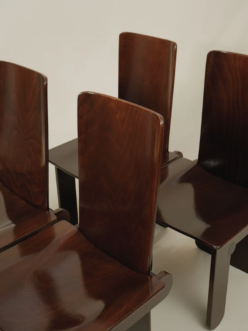 Carlo Scarpa Set of 4 Dining Wood Chairs