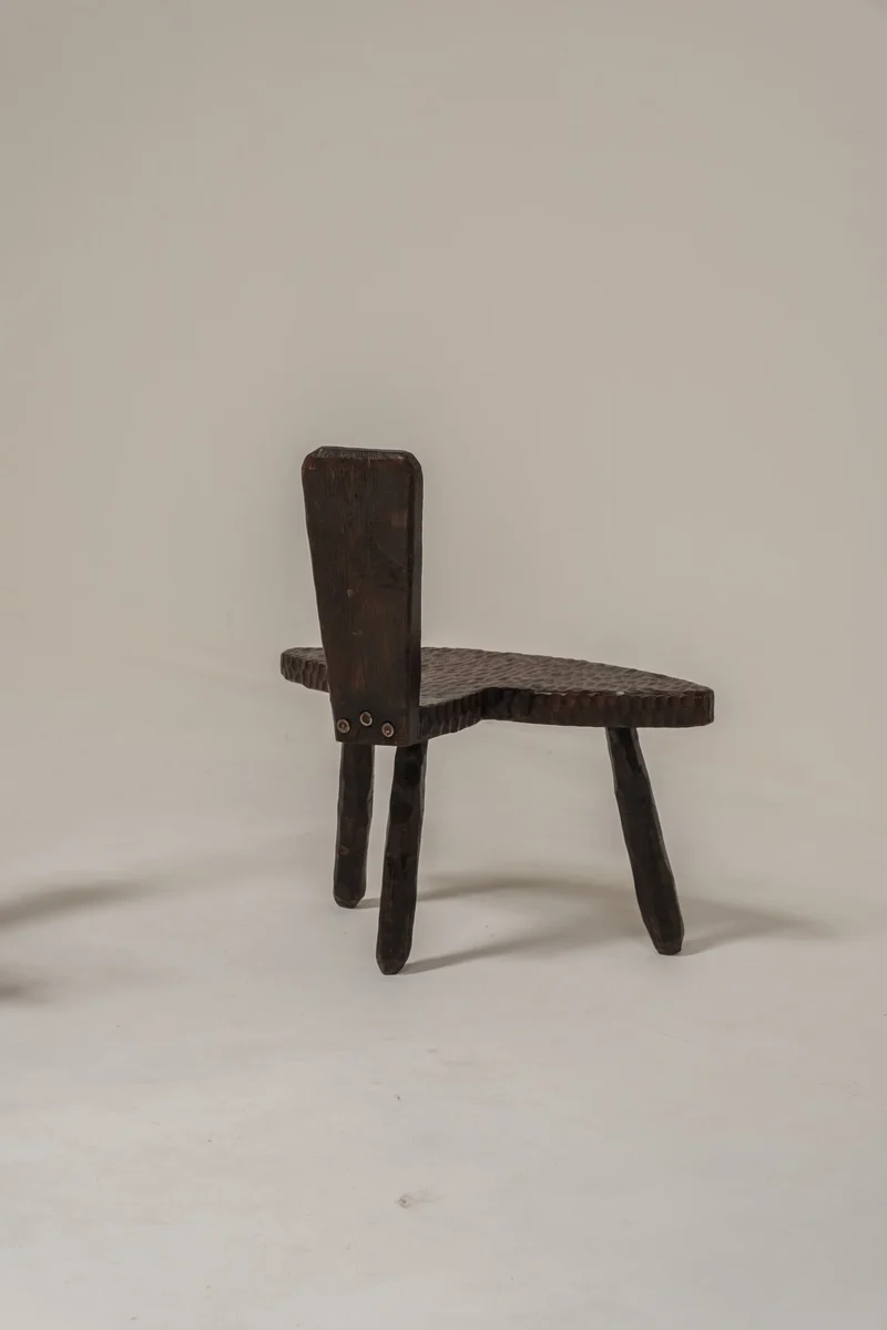 Pair of Hand-Carved Brutalist Wooden Chairs, France, 1950s