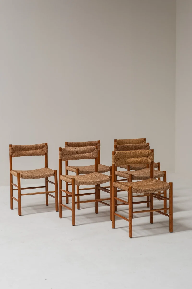 Set of 6 Charlotte Perriand Dordogne Chairs