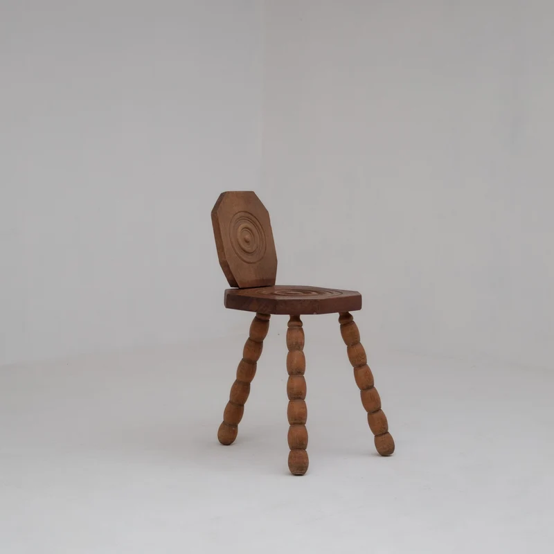 Pair of Sculptural Bobbin Stools with Backrests