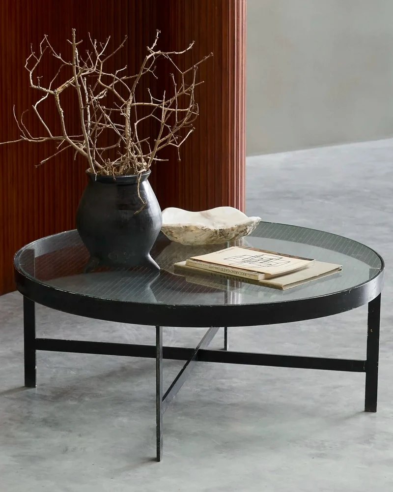 Janni van Pelt Coffee Table in Patinated Metal and Glass The Netherlands 1950s