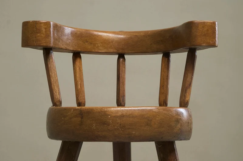 A Sculptural Three-Legged Provincial Vernacular Chair in Heavy Solid Oak France Early 20th Century