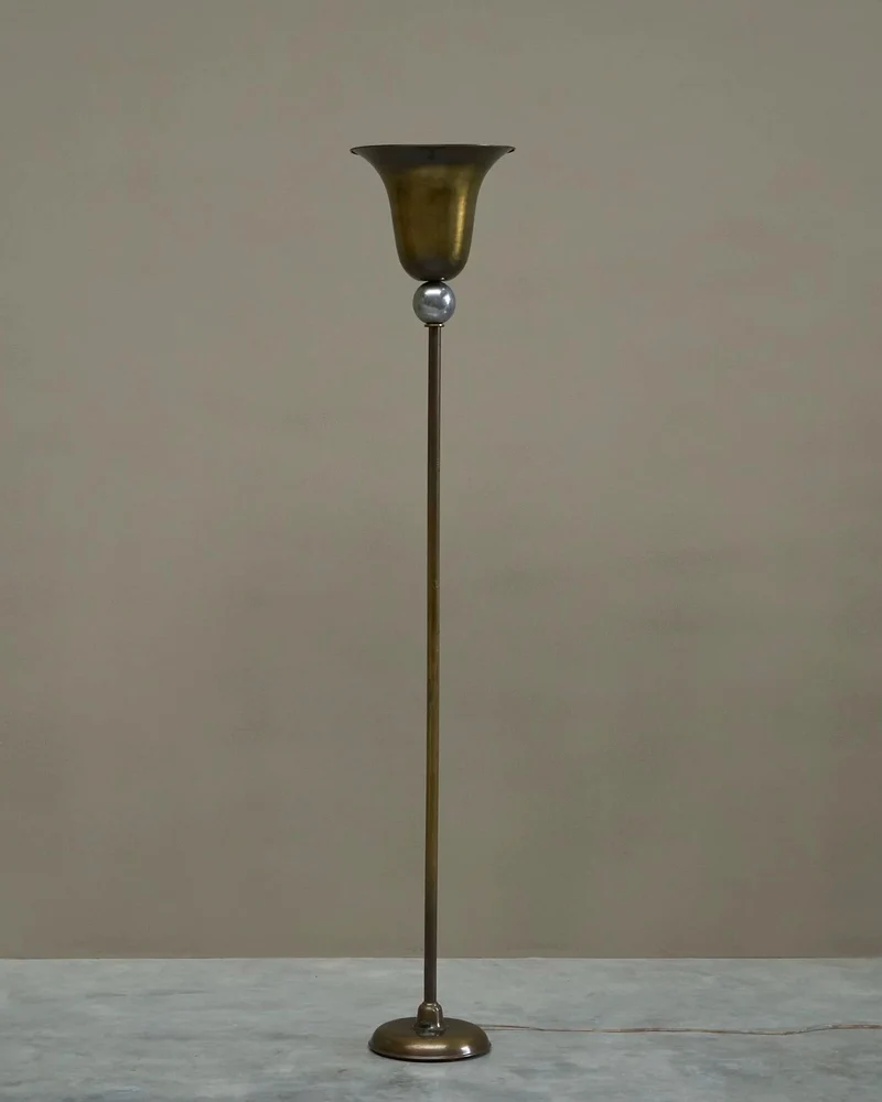 Vintage Elegant Art Deco Floor Lamp in Patinated Brass and Nickel Plated Brass 1930, 1930s