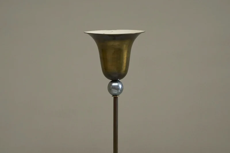 Vintage Elegant Art Deco Floor Lamp in Patinated Brass and Nickel Plated Brass 1930, 1930s