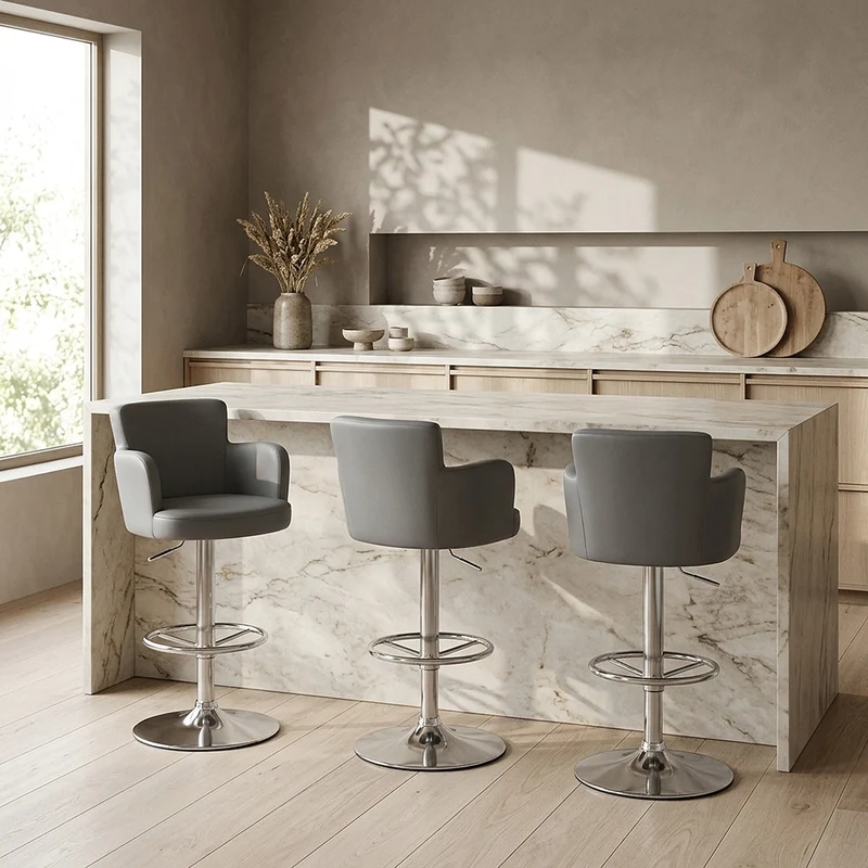 Chaise de Bar Faux Cuir Chrome Brossé - Château Gris