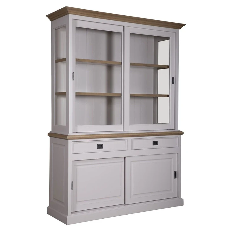 Vitrine 2x2 portes 2 tiroirs "Chêne et Pin Charme"