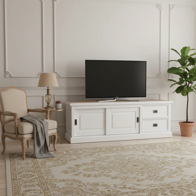 Meuble TV 2 portes 2 tiroirs | Pin Charme