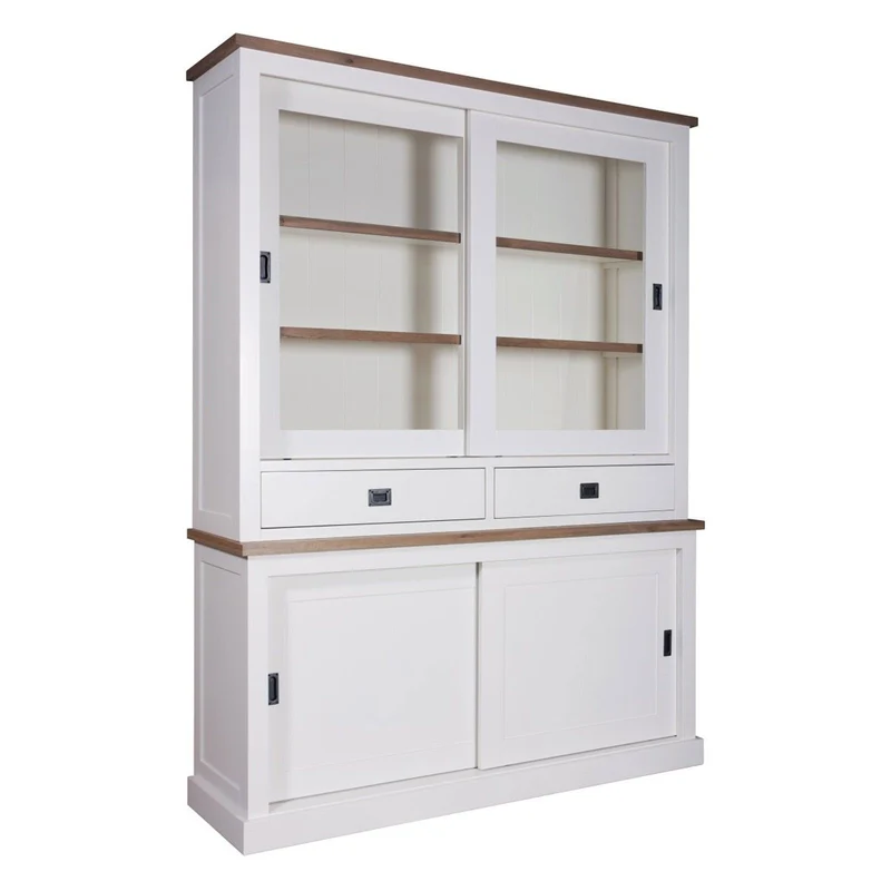 Vitrine 2x2 portes 2-tiroirs "Chêne et Pin Chic"