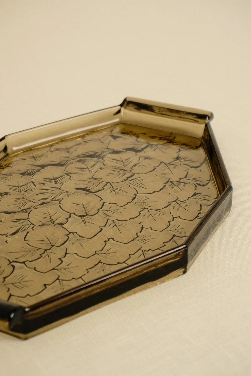 Art Deco Smoked Glass Serving Tray
