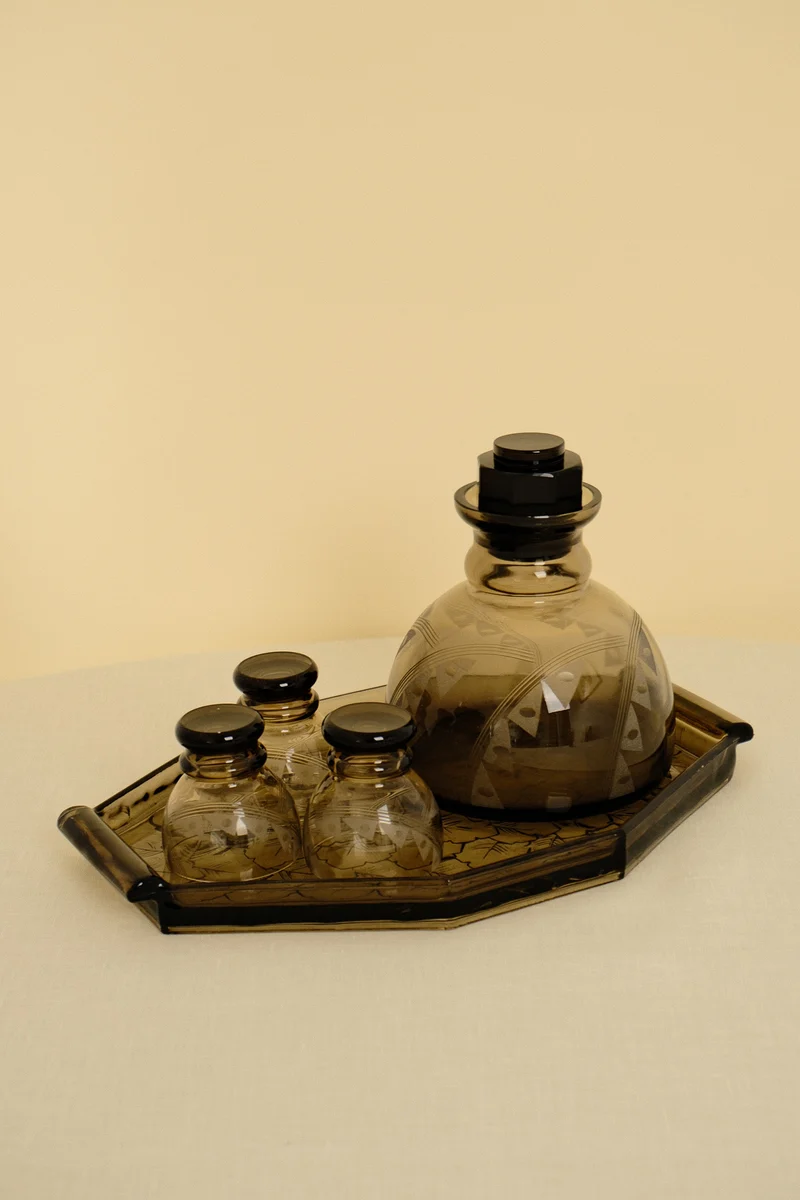Art Deco Smoked Glass Serving Tray