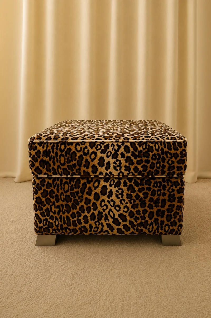 Pair of Leopard Upholstered Footstools
