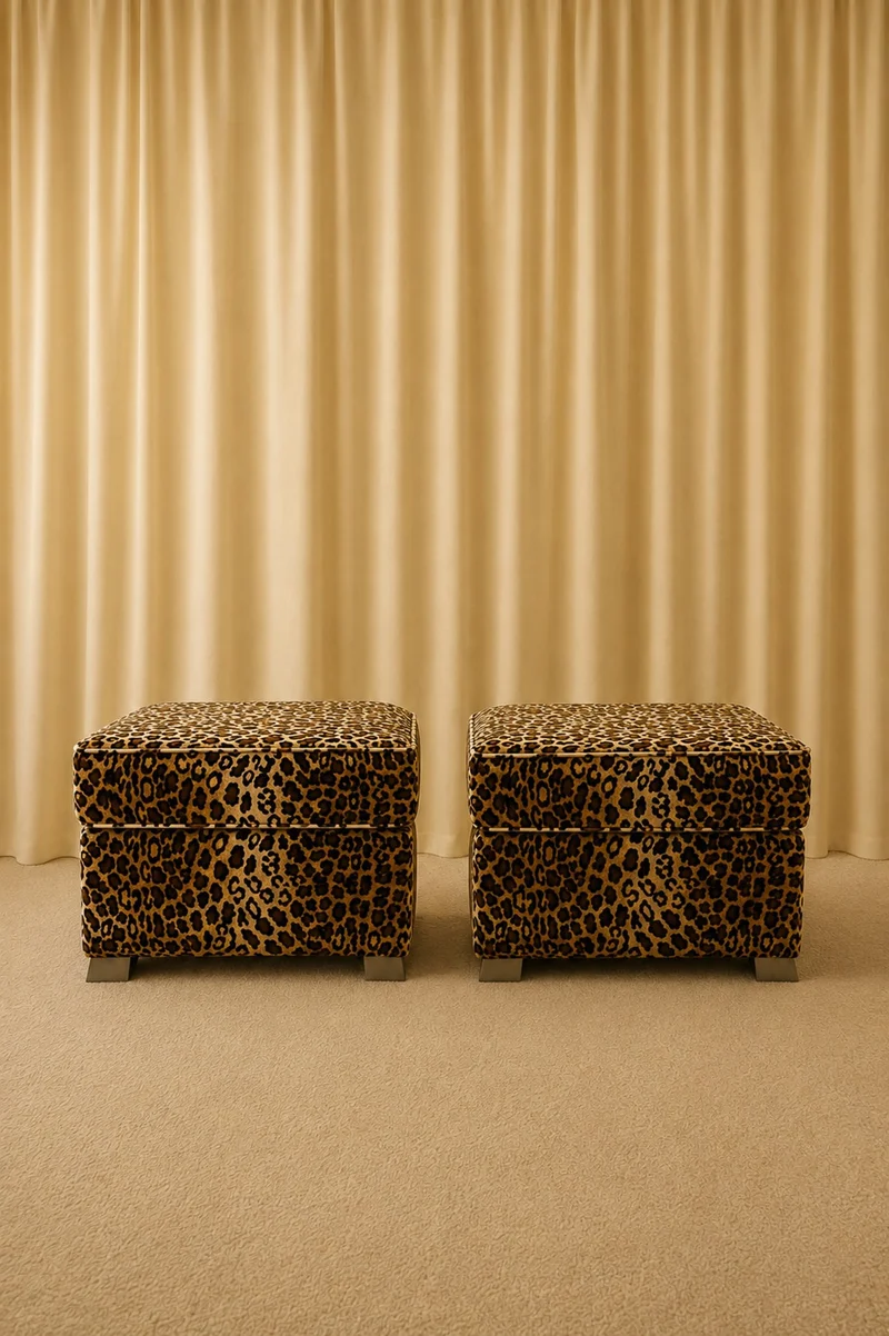 Pair of Leopard Upholstered Footstools