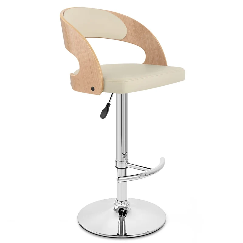 Chaise de Bar Bois Chrome - Eve Chêne Crème