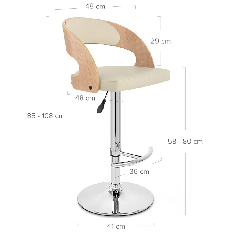 Chaise de Bar Bois Chrome - Eve Chêne Crème