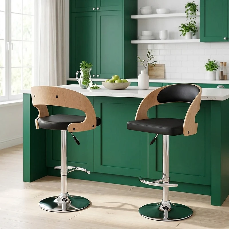 Chaise de Bar Bois Chrome - Eve Chêne Noir