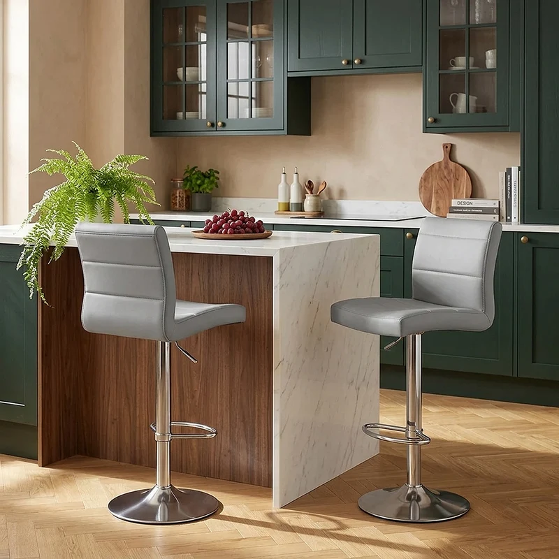 Chaise de Bar Faux Cuir Chrome Brossé - Breakfast Gris