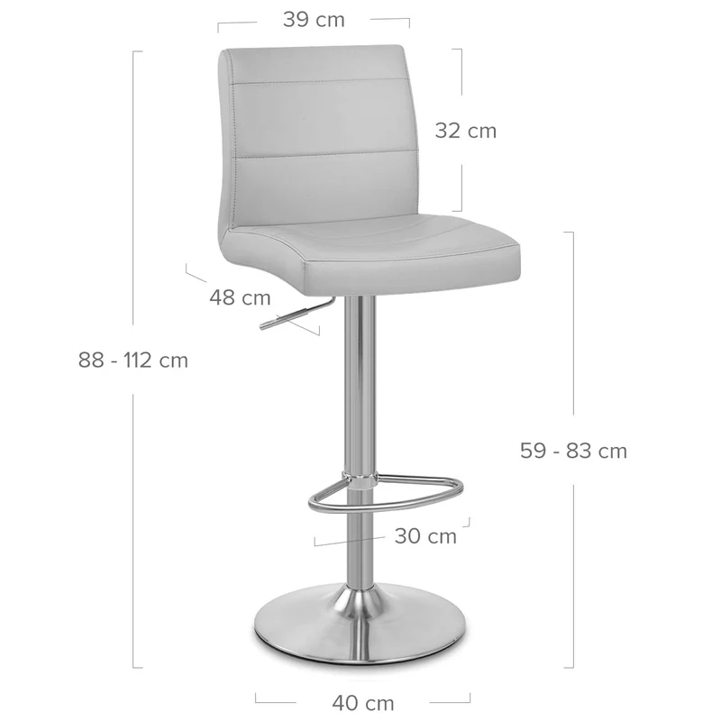 Chaise de Bar Faux Cuir Chrome Brossé - Breakfast Gris