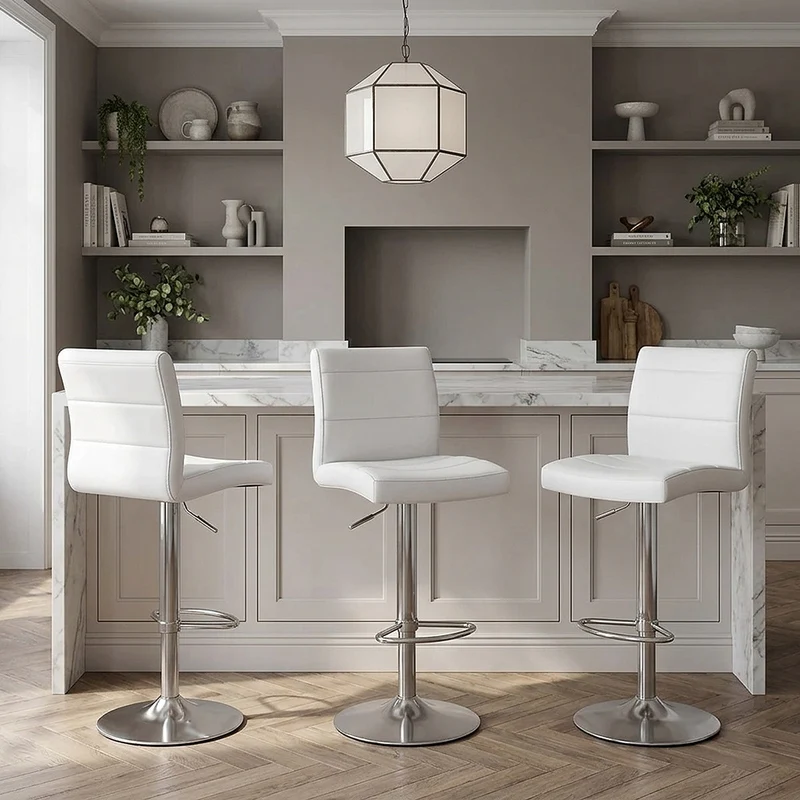 Chaise de Bar Faux Cuir Chrome Brossé - Breakfast Blanc
