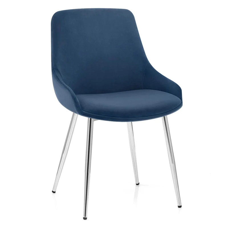 Chaise velours chrome - Aston Bleu