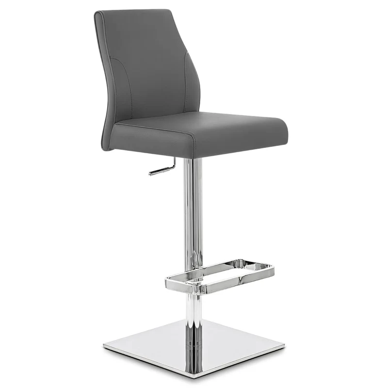 Chaise de Bar Cuir Chrome - Martello Gris