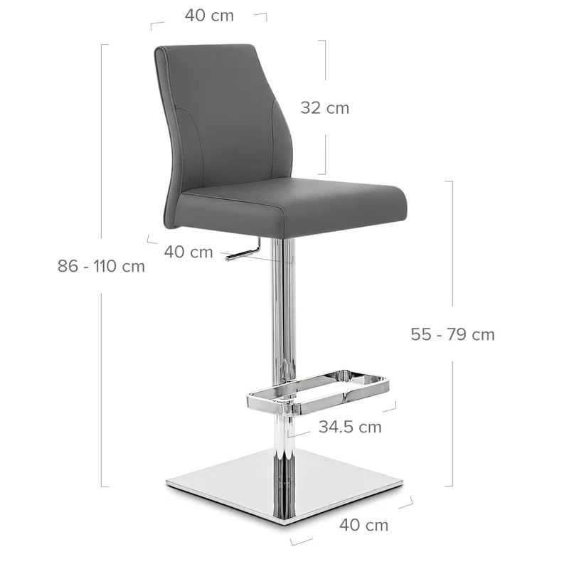 Chaise de Bar Cuir Chrome - Martello Gris