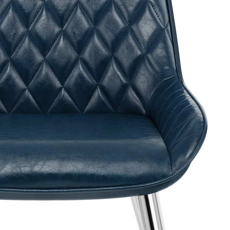 Chaise Faux Cuir Antique Chrome - Lincoln Bleu