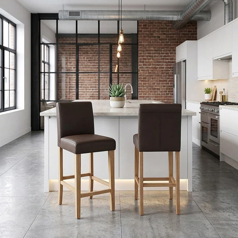 Tabouret de Bar Bois Cuir Croûté - Tetbury Marron