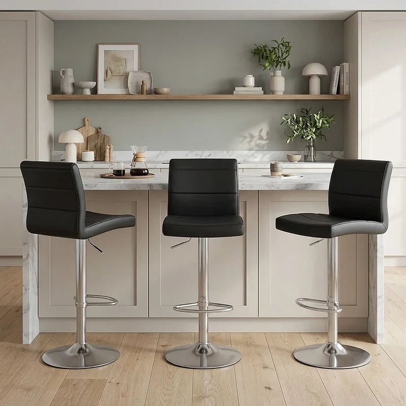 Chaise de Bar Faux Cuir Chrome Brossé - Breakfast Noir