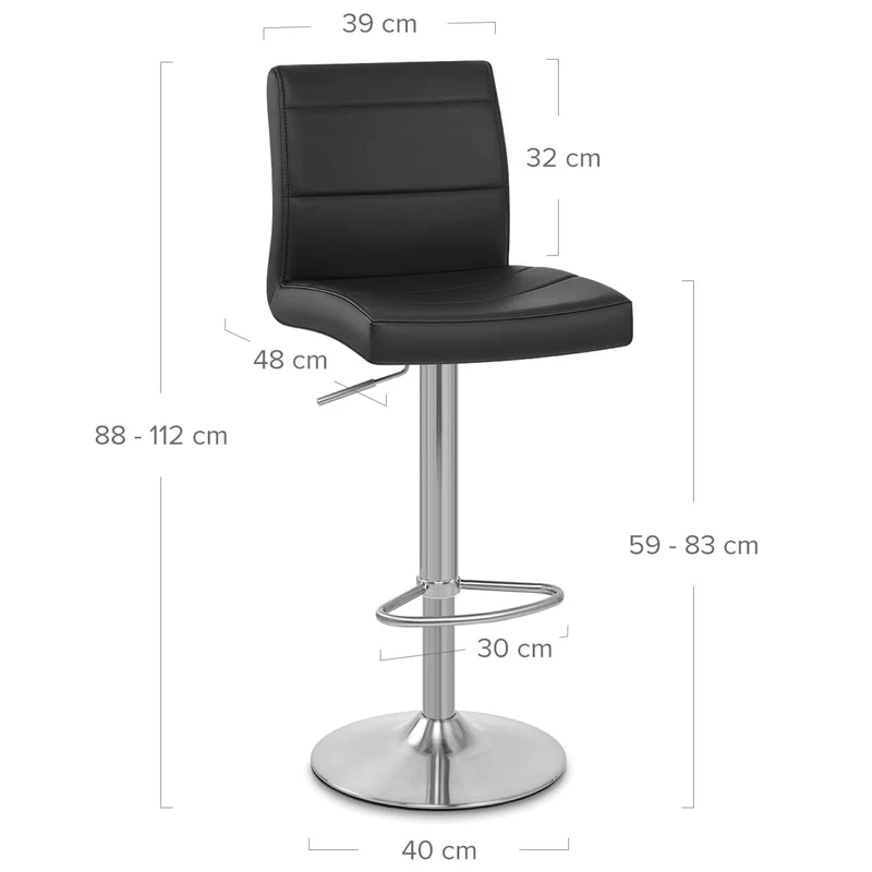 Chaise de Bar Faux Cuir Chrome Brossé - Breakfast Noir