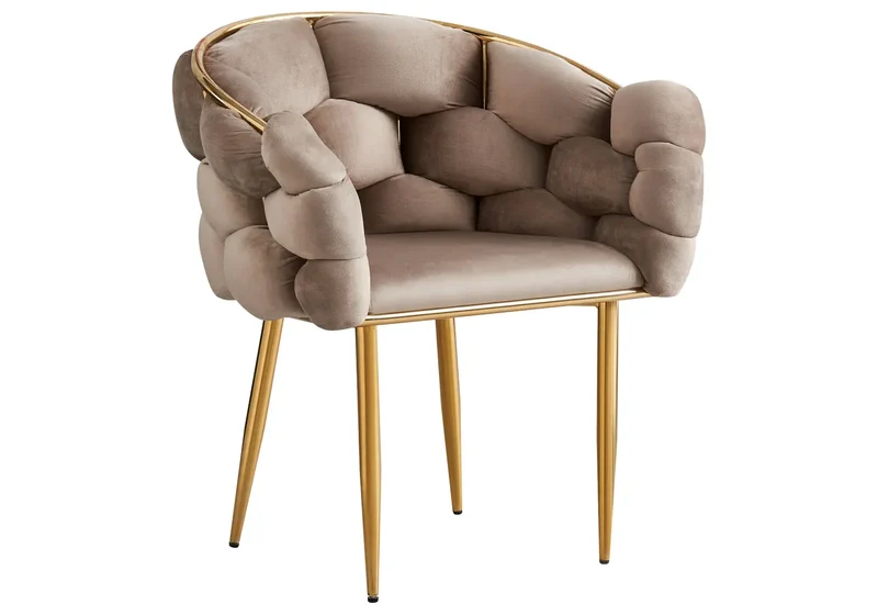 Fauteuil de table velours taupe pieds dorés - Cloud x2