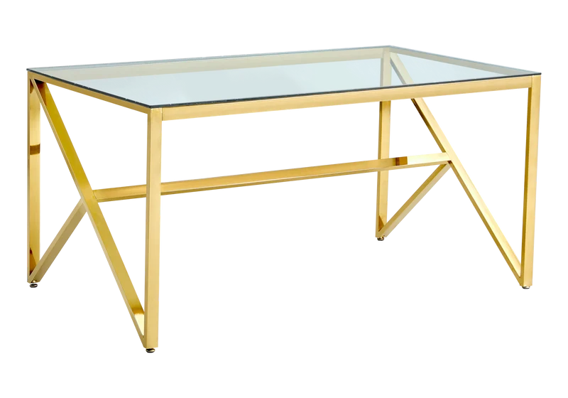 Table en verre et 6 chaises simili-cuir doré – Jessy