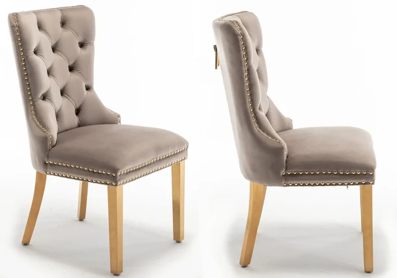 Chaises en velours moka avec poignée dorée - Lora x2