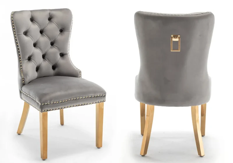Chaises en velours gris avec poignée dorée - Lora x2